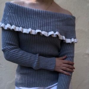 Intermix Grey Off-the-shoulder Sweater